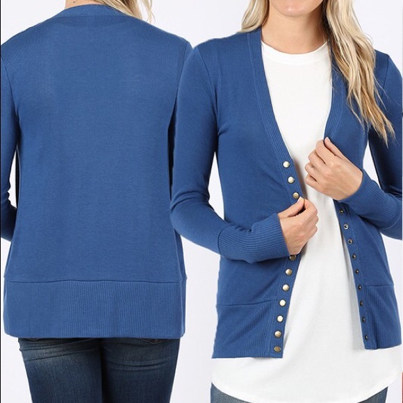 Snap Button Cardigan Ribbed Sweater Eggshell - Picture 3 of 3